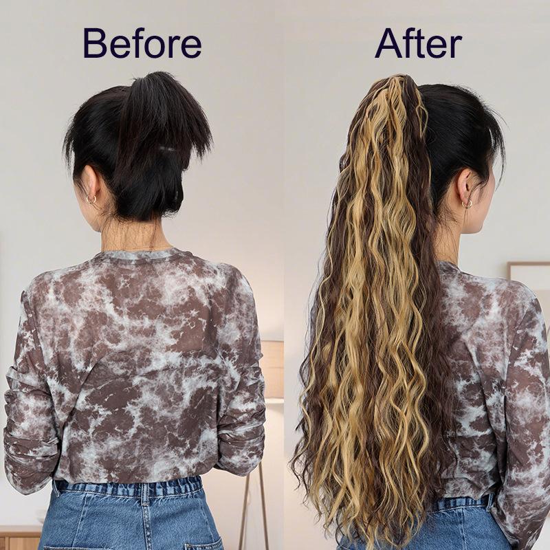 

Long, wavy, voluminous perm with hair clips, ponytail, and hair extensions One size fits all adults коричневый