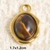 5pcs Real Natural Stone Tiger Eye Charm Sun Eye Oval Boho Pendant Gold Color Stainless Steel Pendants For Jewelry Making Finding