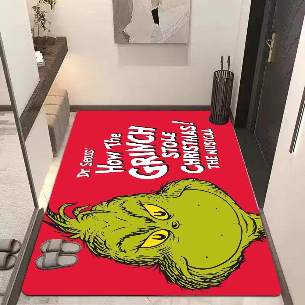 G-GrinchS Merry Christmas Hallway Carpet Washable Non-Slip Living Room Sofa Chairs Area Mat Kitchen Doormat Area Rug