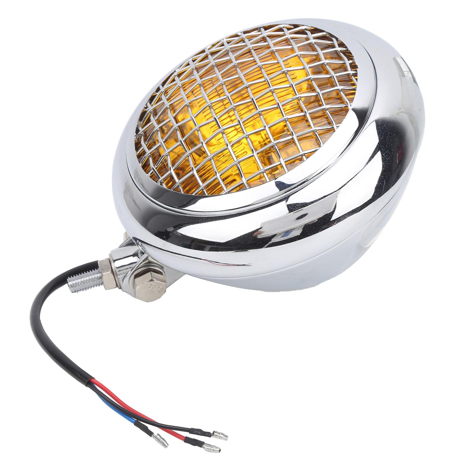 

12V LED Round Motorcycle Headlight Retro Style 60W High Low Beam Yellow Light Headlamp Waterproof