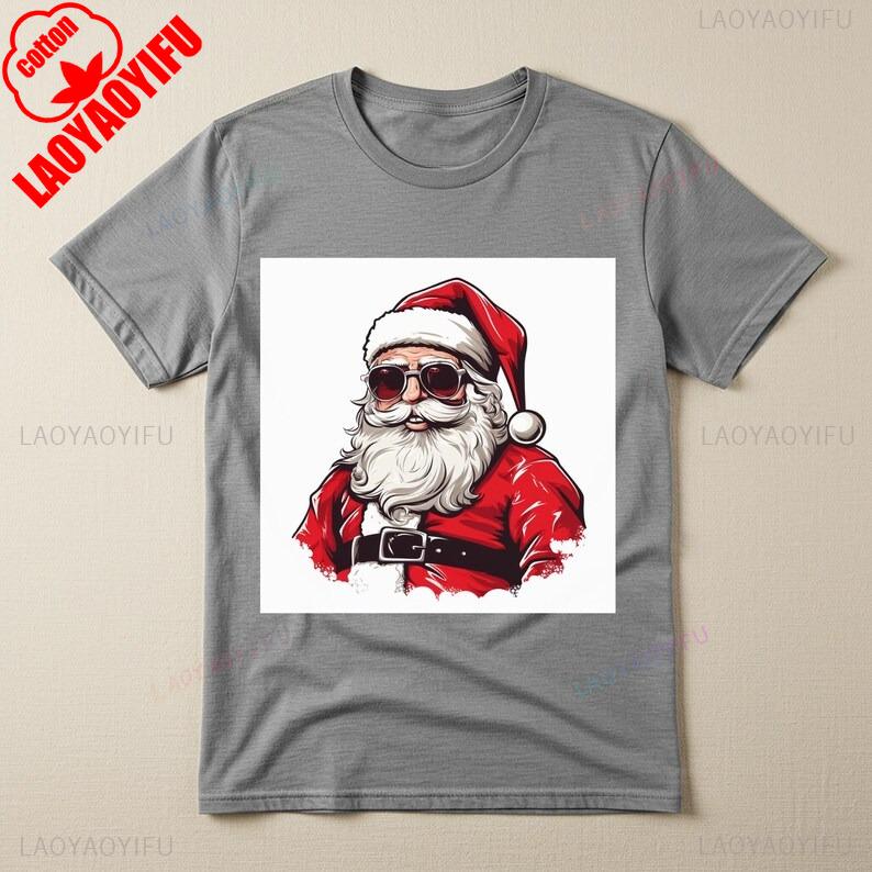 Cool Santa TShirt with Sunglasses Modern Christmas Apparel Funny Holiday Graphic Unique Unisex Gift Idea for Simple Style Tops