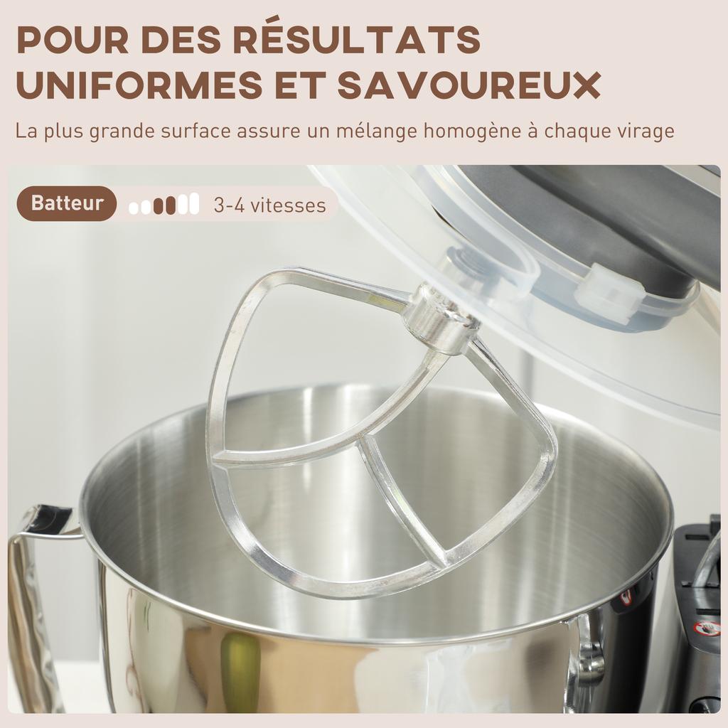 Stand Mixer 1300 W, Professional Kneading Mixer 4.5 L, Stainless Steel Bowl, 6+P Speeds and Pulse, Silver
