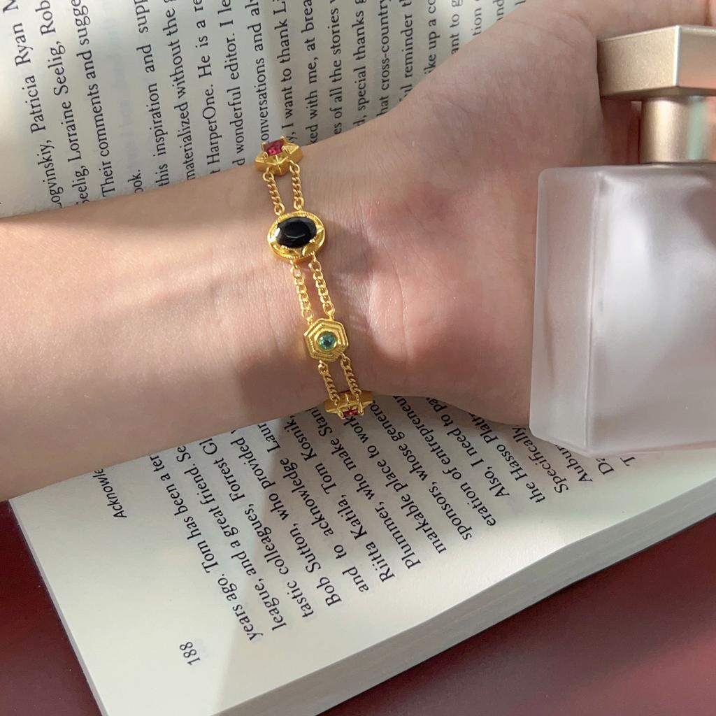 French Sweet Xiaoqing Color Double-Layer Bracelet Gold-Plated Western Retro Niche Temperament Medieval Jewelry Women