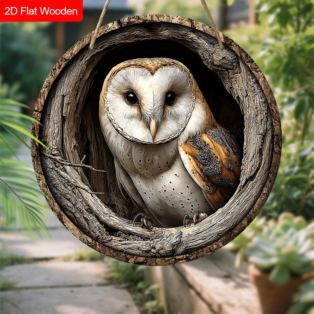 2D Flat 1pc Round Wooden Owl Tree Nest Decorative Art Sign, Art Hanging Home Decoration Wooden Sign, Wall Pediments with Owl Nest Design Element