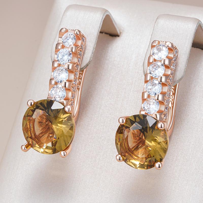 Einzigartige Glänzende Braune Natürliche Zirkon Tropfenohrringe Für Damen Mode Roségold Farbe Hohe Qualität Braut Hochzeits Schmuck