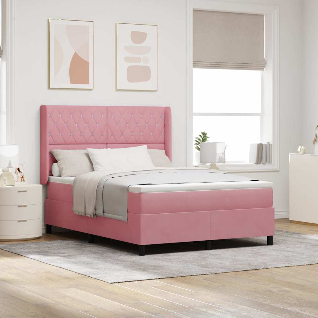 Box Spring Bed with Mattress and Headboard Pink 160 X 200 Cm Velvet