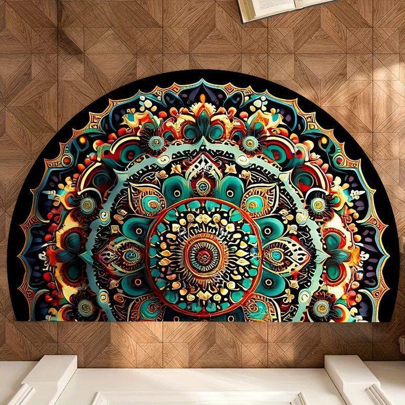 Retro American Semicircle Dirt-Resistant Easy-Clean Crystal Velvet Doormat