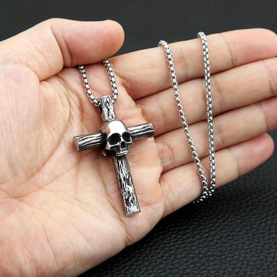 New Men's Fashion Gothic Skull Cross Pendant Necklace Punk Style Necklace Jewelry Accessories