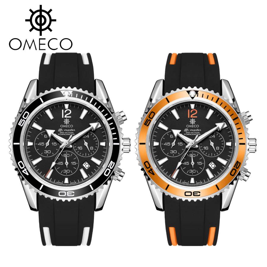 

Mens watch OMECO Chronograph Quartz Waterproof Japanese movement Rubber belt Gift