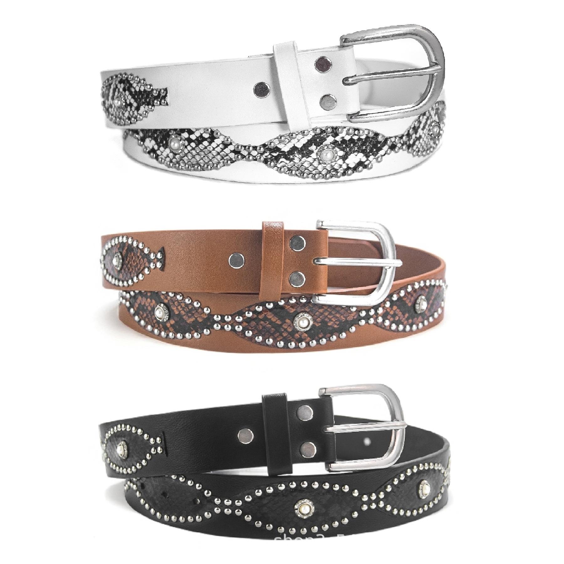 

Rhinestone Elastic Waist Belt for Women - Trendy Stretch Fashion Retro Leather Waistband 105 cm чорний