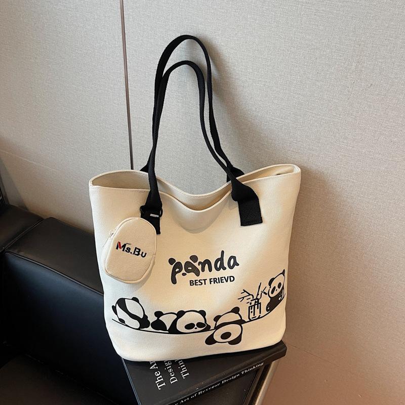 Tote Bag Women's 2025 Summer New Korean Canvas Bag Female Student Commuting Large Capacity Shoulder Bag Cartoon