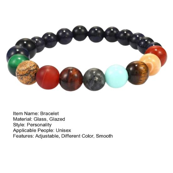 Unisex Bracelet with Elastic Cord Multiple Colors Smooth Glazed And Glass Healing