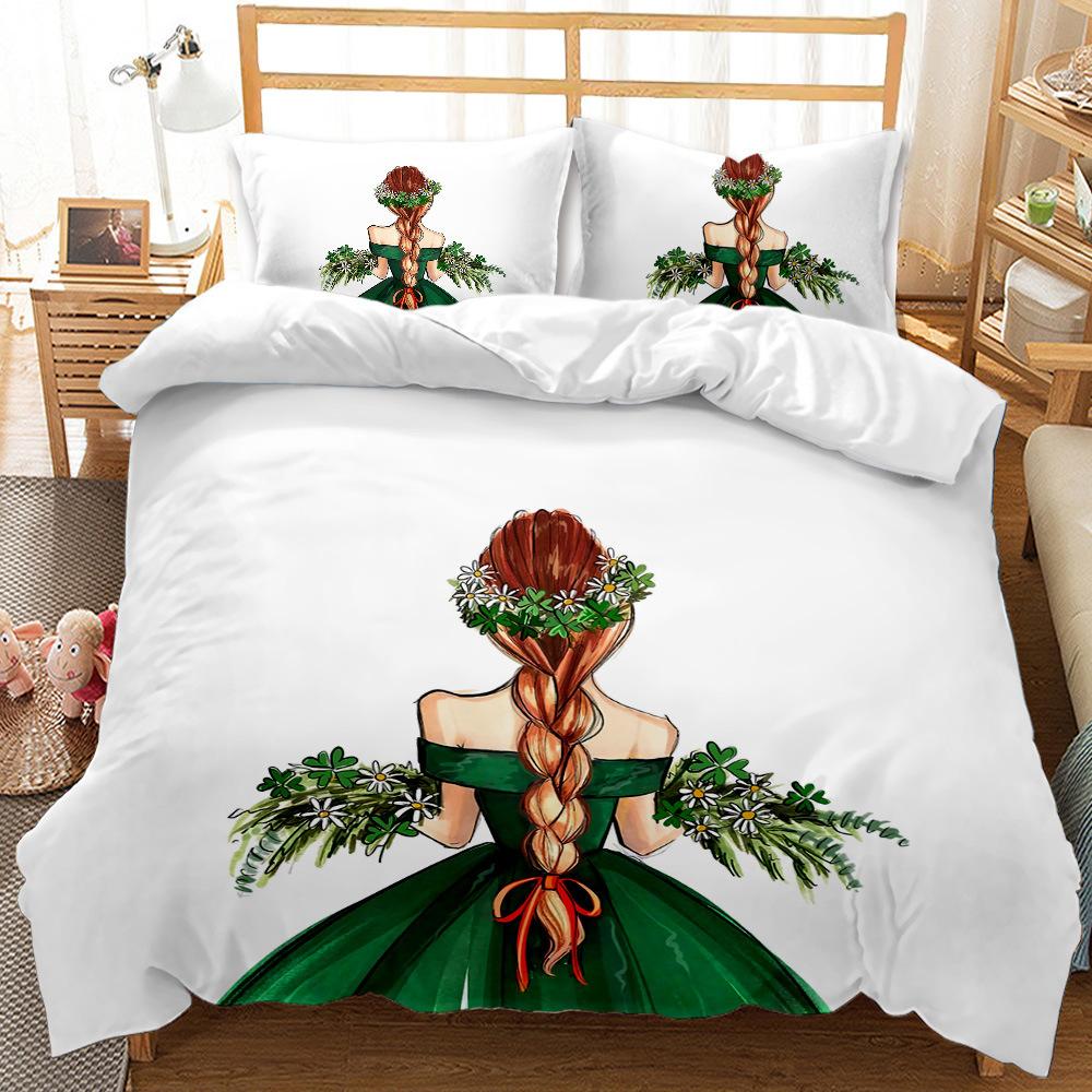 Black Girl Quilt Cover 3D Digital Print Three-Piece Bedding Kit