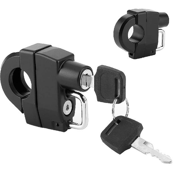 Universal Motorcycle Helmet Lock Anti-Theft Helmet Safety Lock Metal 22mm-26mm Black with 2 Keys