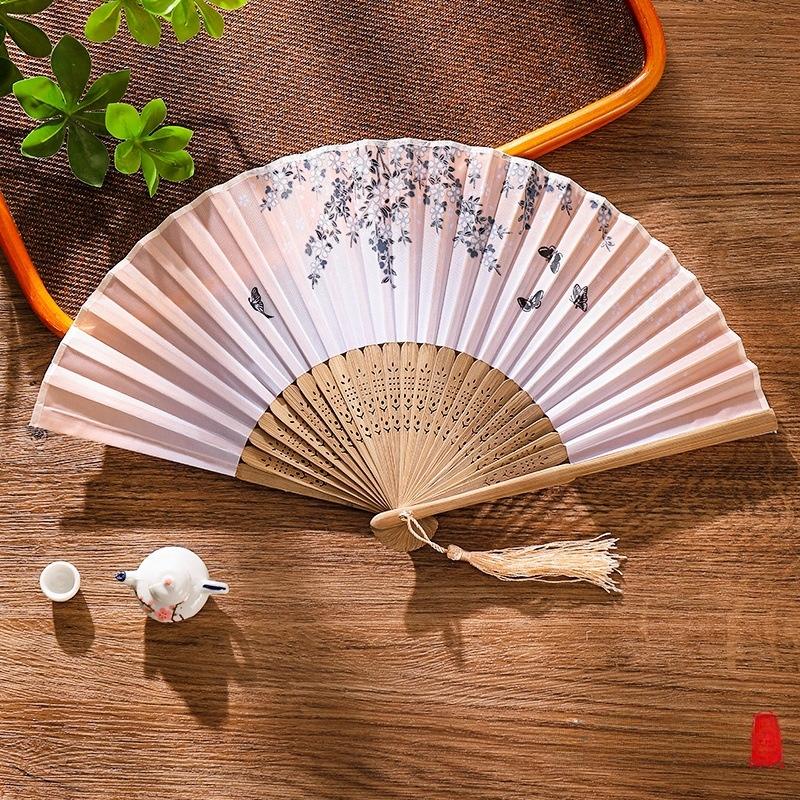 Traditional Chinese Sle Hand Fan Women's Qipao Dance Fan Portable Summer Small Foldable Fan Silk Material Bamboo Frame