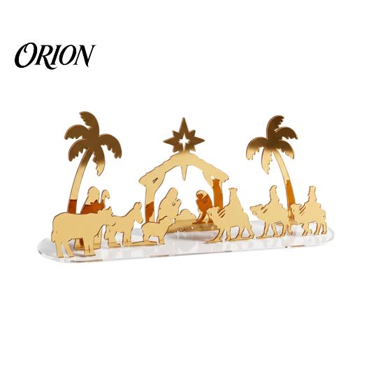 Seasonal Home Decor Christmas Acrylic Ornament, Mirrored Golden Silhouette Scene, Decorative Scene Decoration Desktop Display for Holiday Living Room