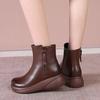 Thick-soled Shoes, Short Boots, Women's Soft Leather Round Toe Flat Bottom Fleece Warm Casual Boots