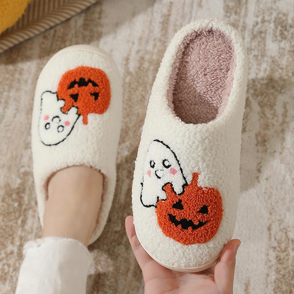 Warm Halloween Pumpkin Cotton Slippers for Winter Indoor Wear
