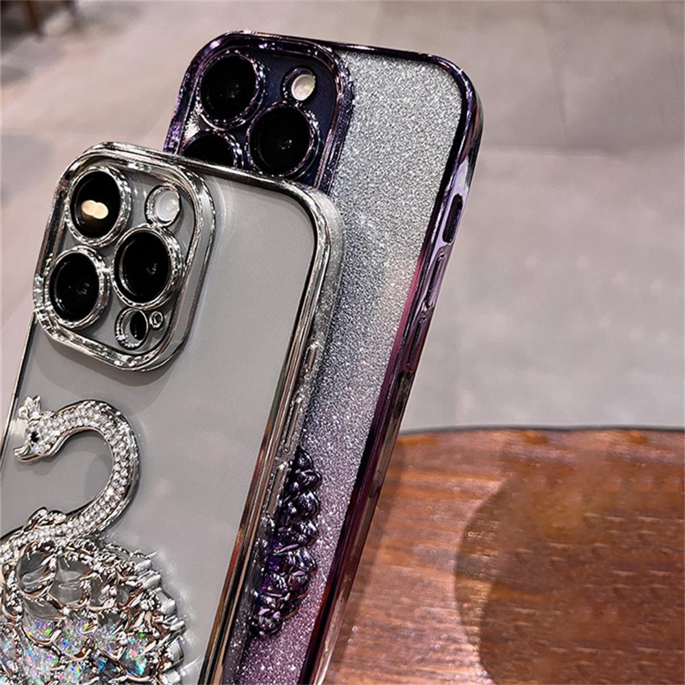 Luxury Plating Bling Glitter 3D Diamond Swan Clear Phone Case For iPhone 15 11 12 13 14 Pro Max Soft Silicone Shockproof Cover