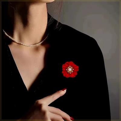Pioenroos Chinese Rode Broche High-End Dames Natuurlijke Parel High-End Corsage Pak Cheongsam Speld