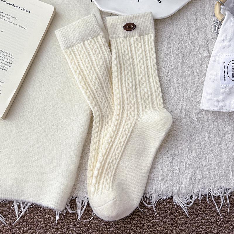 

Wool Socks Children S Warm Fleece Medium Tube Socks Season Warm Fleece Thickened Egg Button Twist Stacking Socks Women One size fits all молоко, білий колір