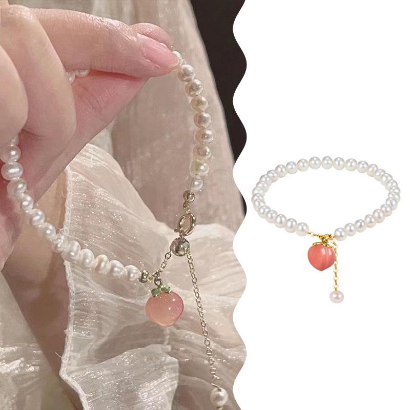Trendy Peach Charm Natural Freshwater Pearl Ladies Bracelet Ins Style Sweet Fresh  Hand Jewelry Accessories