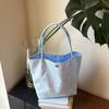Light Blue Floral Canvas Bag New Style Large Capacity Handbag Commuter Tote Bag Sweet Girl Handbag Lightweight Shopping Bag