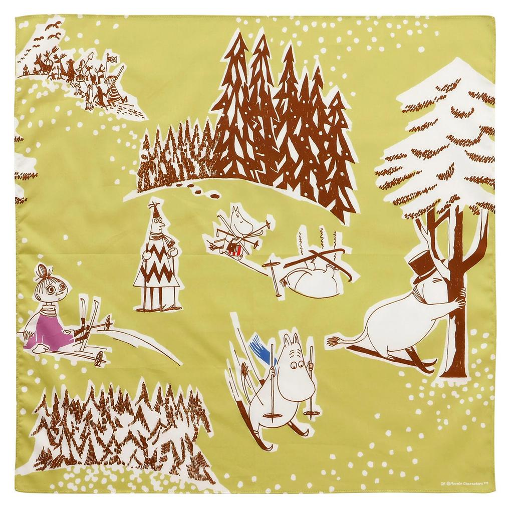 Quarter Report Moomin In the Snow In Moomin 50cm W X 50cm Cotton In (MOOMIN) Handkerchief, "Playing Valley," Mustard, Approx. H, 100% [Made Japan]