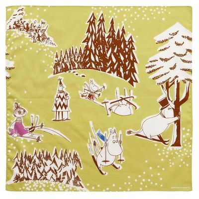 Quarter Report Moomin In the Snow In Moomin 50cm W X 50cm Cotton In (MOOMIN) Handkerchief, "Playing Valley," Mustard, Approx. H, 100% [Made Japan]