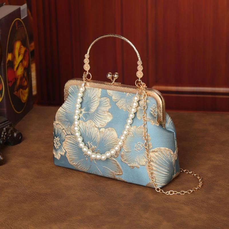 Cheongsam bag temperament elegant dinner clip bag solemn portable mouth gold bag pearl bag crossbody