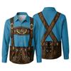 Camicia da uomo per l'Oktoberfest con stampa 3D, vestibilità larga, manica lunga, colletto, casual, stile vintage, traspirante, per lavoro, festival all'aperto, festa