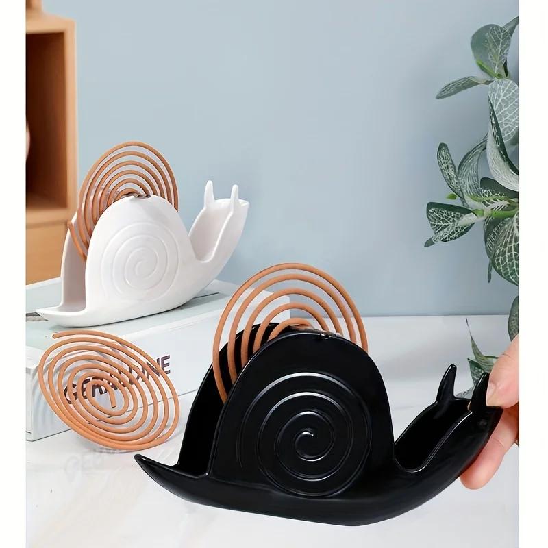 Snail-Shaped Incense Holder - Creative & Cute Home Decor, Fireproof Plastic Mosquito Coil Tray in Black or White, Home Decor