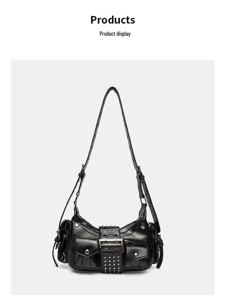 Retro Hot Girl Motorcycle Rivet Bag - Women's 2026 Fashion Single Shoulder & Crossbody Versatile Casual Bag