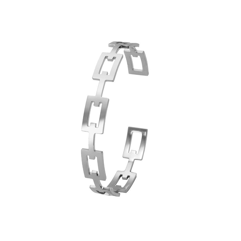 Minimalist Hollow-Out Cut Loop Rectangle Metal Bracelet Unisex Fashion Jewelry Accessory