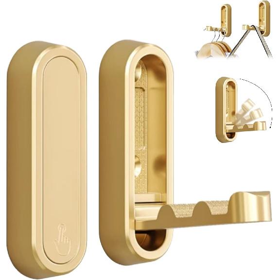 Folding Coat Hooks, Foldable Gold Wall Hooks Heavy Duty Foldable Hook Bathroom Towel Hooks Robe Hooks Wall Mounted for Hanging Coat Towels Clothes 2PCS-Glod
