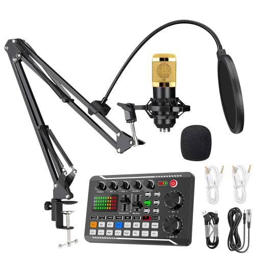 BONKYO F998 Karaoke Set for Home DJs, DJ Mixer, and Live Sound Card with Voice Changer, Microphone, Stand, and Audio Mixer for Live Streaming and Home