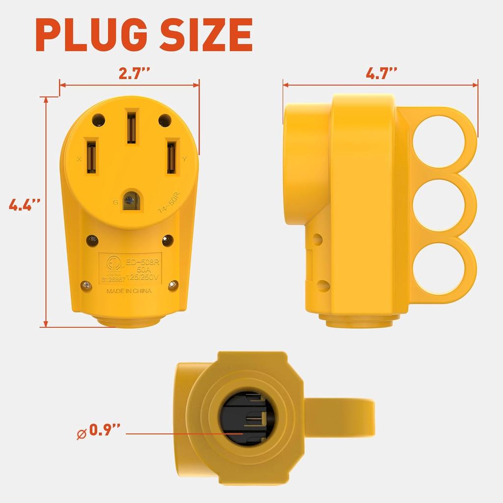 Snowy Fox RV 50 Amp Female Replacement Plug 14-50R Heavy Duty 125V/250V Receptacle Plug With Ergonomic Handle For RV, Camper, Caravan