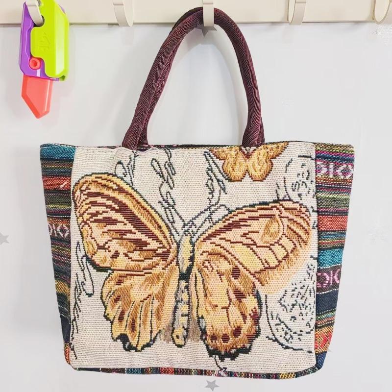 Canvas bag, women's large-capacity double-sided embroidered animal handbag, mommy bag, go shopping, handbag