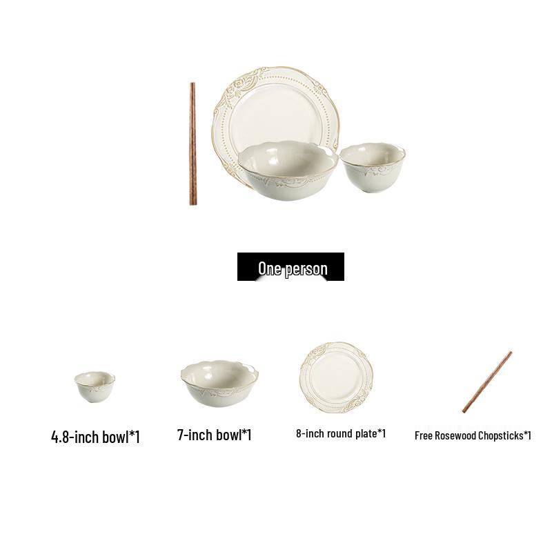Set de Veselă Ceramică în Stil European cu Relief: Farfurii de cină, Boluri de orez, Boluri de salată și Farfurii pentru friptură