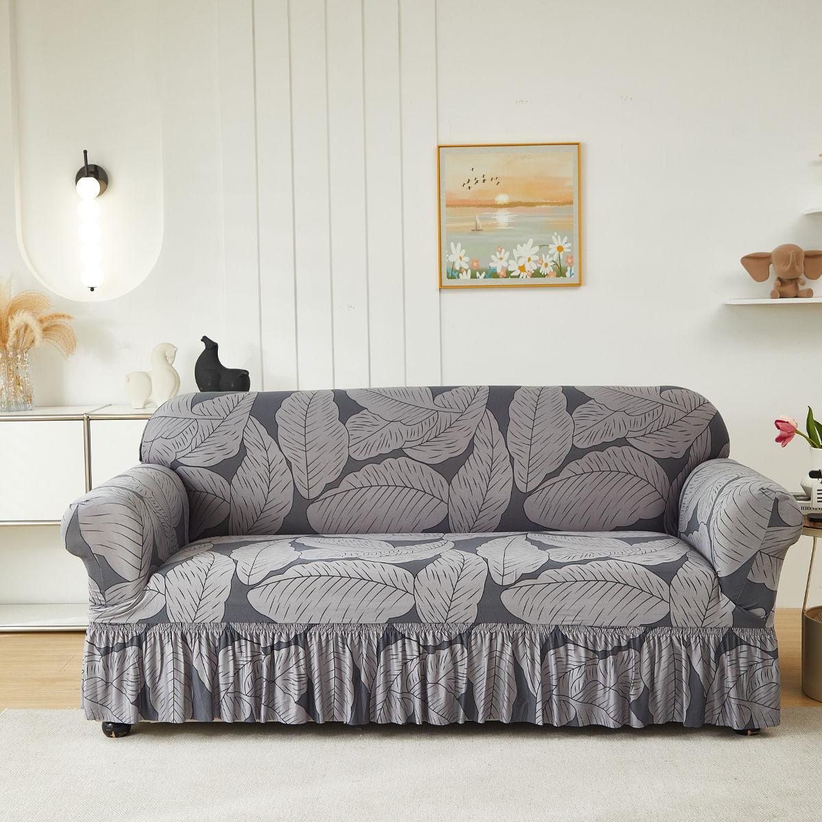 

Классический эластичный чехол для дивана с юбкой, чехол для дивана с эластичной низом, совместим с креслом, двухместным диваном, 3-местным и 4-местным диваном 90-140cm