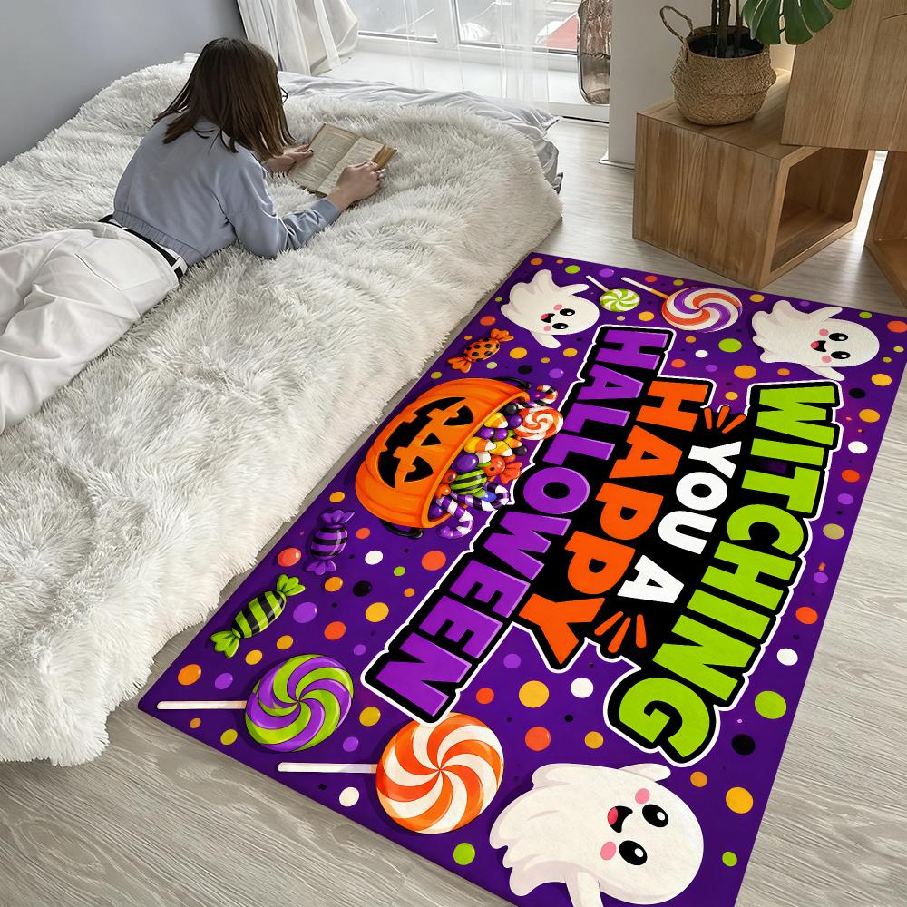 WITCHING YOU A HAPPY HALLOWEEN Floor Mat Soft Thickened Absorbent Non-Slip Bedroom Living Room Door Mat Home Decor Flannel Rugs