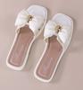 New Summer Square Buckle Slippers For Women, Non-, Fashionable Flat Sandals With Floral Bows.