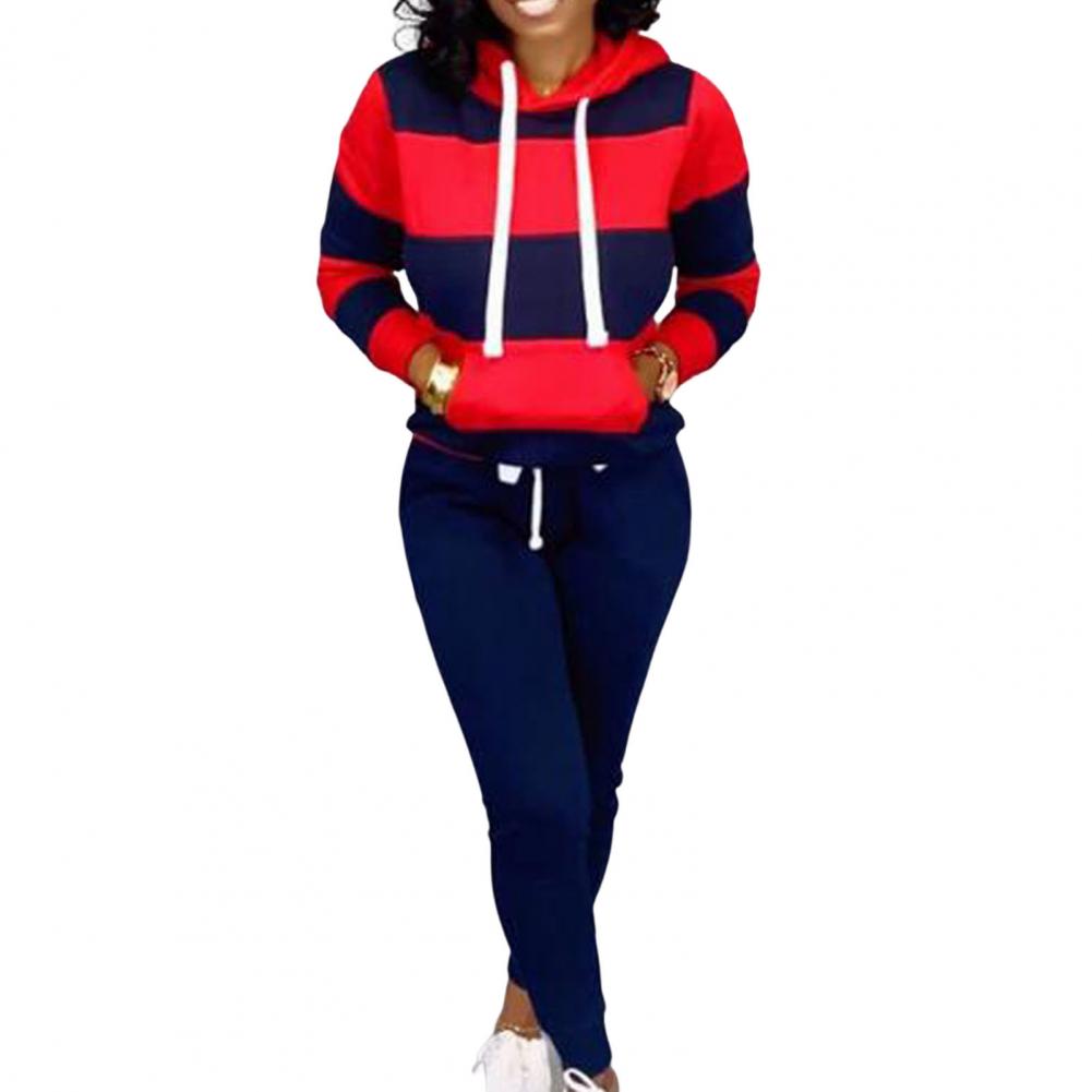 Trendy Two Pieces Set Ankle-banded Women Autumn Tracksuit Elastic Waist Pullover Women Hoodie Pants Set for Home