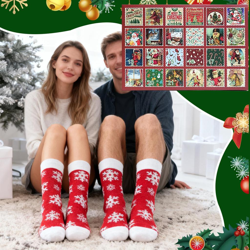 Christmas Advent Socks 24 Days Advent Countdown Calendar 12 Pairs of Soft Crew Socks for Women Men Adults Teens Holiday