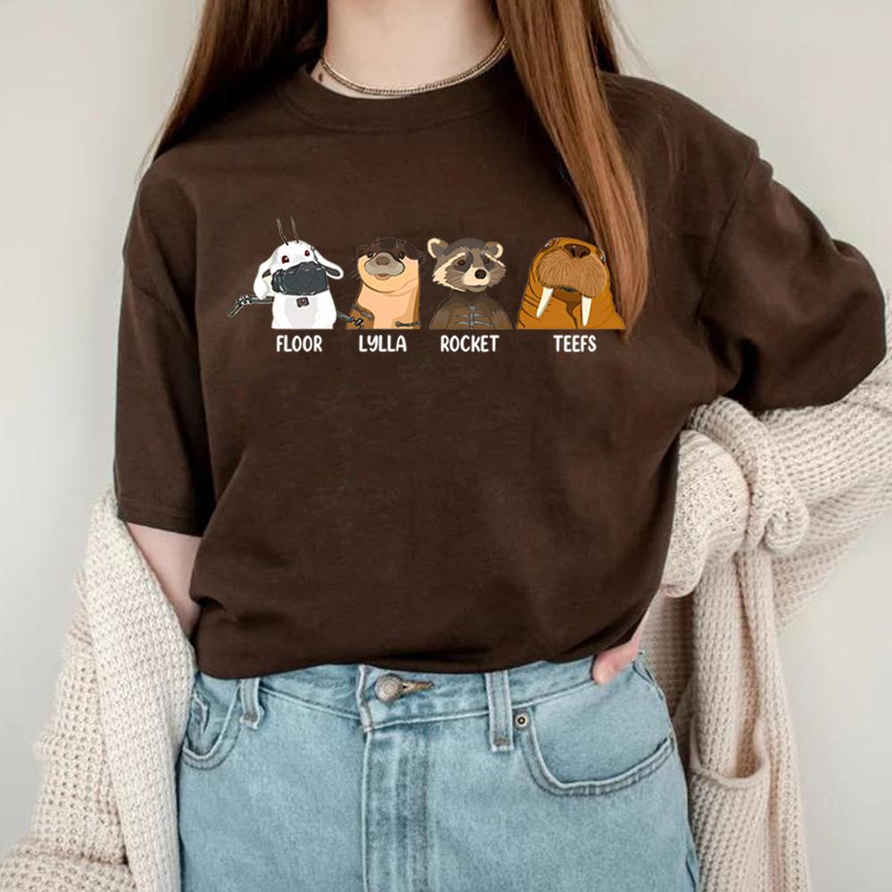 Retro Lylla Teefs Floor Rocket Graphic Tee James Gunn Superhero Movie GOTG 3 Tee Raccoon Rocket and Friends Tshirt Casual Tops