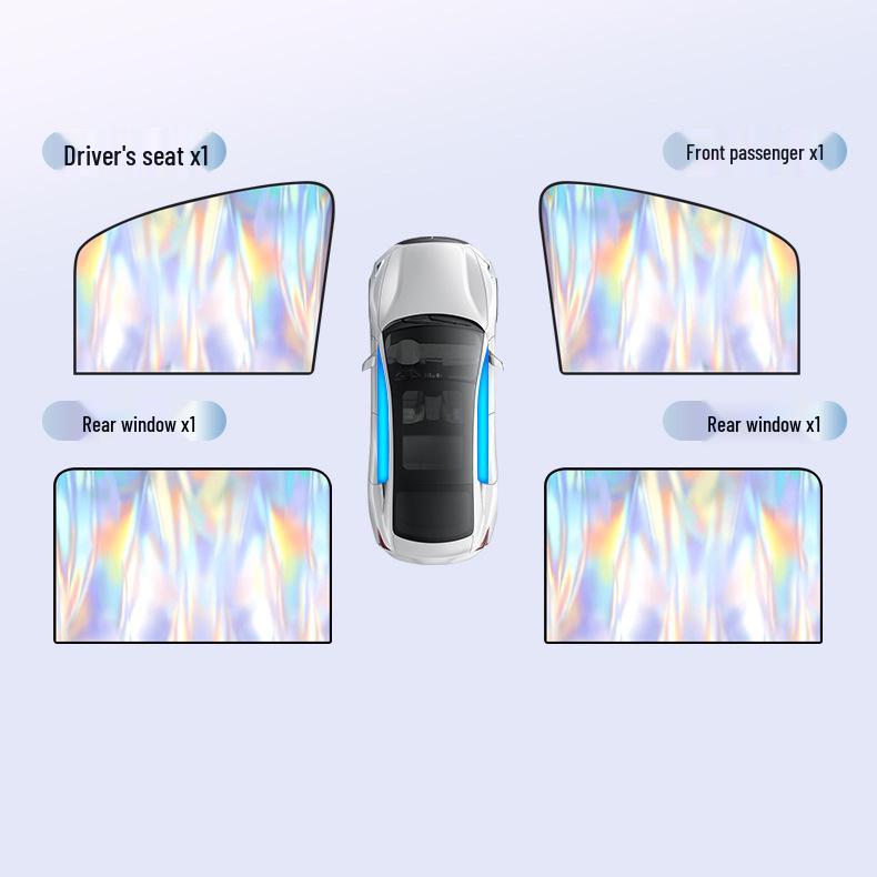 Iridescent Titanium Silver Magnetic Car Sun Shade - Non-transparent Window Curtains