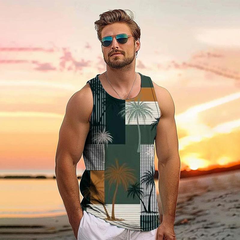 Vintage Letní 3D Potisk Listy Kokosové Stromy Grafika Pánská Móda Cool Streetwear Vesta Pohodlná Měkká Prodyšná Velká Velikost Vesta