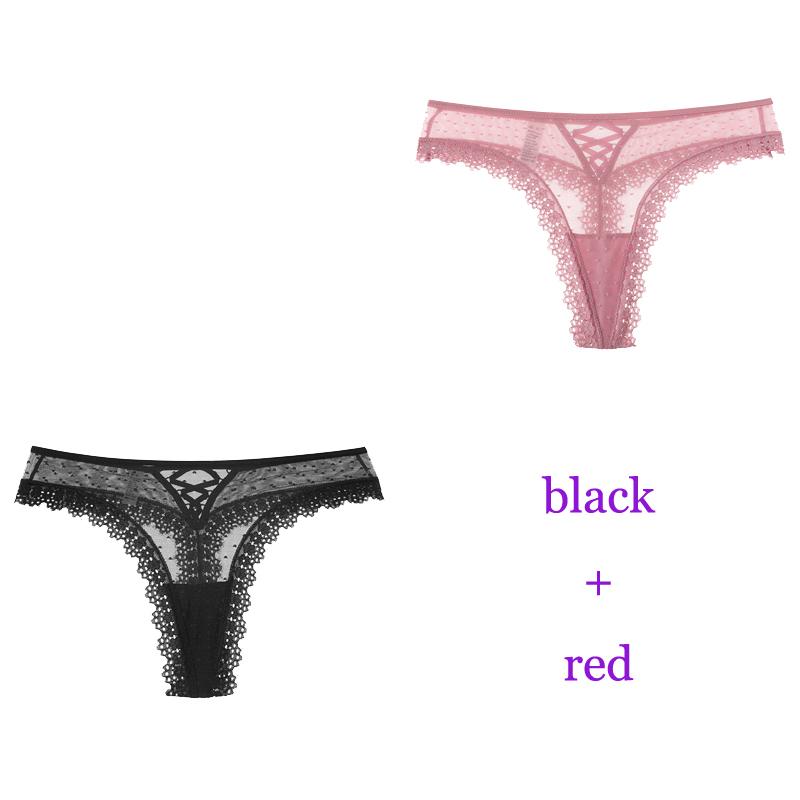 TERMEZY 2 unids/lote de bragas sexis de encaje para mujer, ropa interior de cintura baja, Tanga femenina, lencería transpirable, ropa íntima bordada tentación