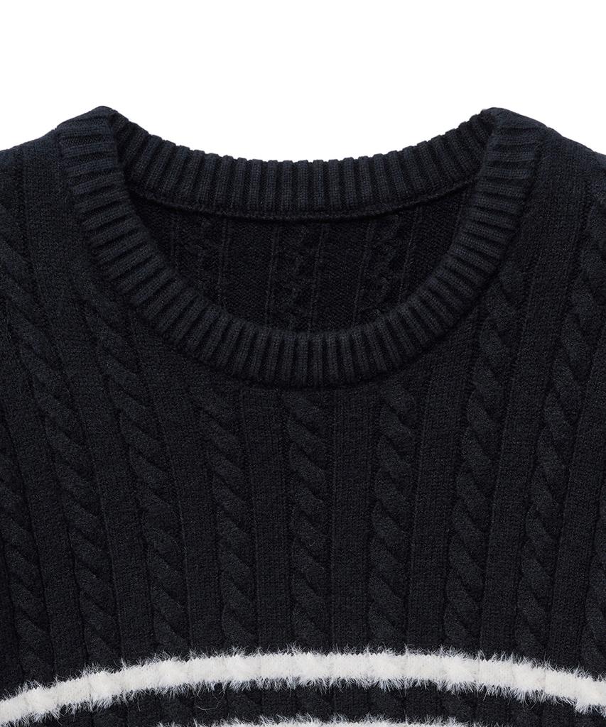 NOIRER Cable Half Stripe Knit (Black)