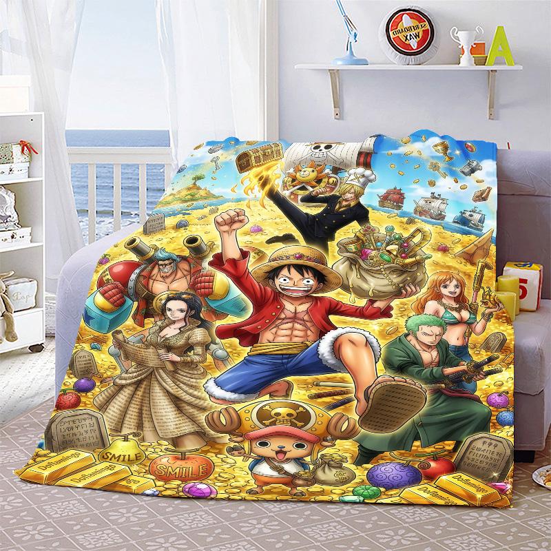 

One Piece Cartoon Throw Blanket Soft Plush Warm Flannel Lightweight for Sofa Bed Couch Cozy Travel Decor -QJY 75x90cm